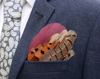 Burgundy and Copper Pheasant Feather Pocket Square No.189