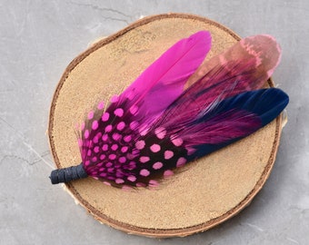 Navy Blue and Hot Pink Feather Lapel Pin
