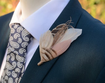 Blush Pink and Ivory Peacock Feather Lapel Pin Brooch No.264