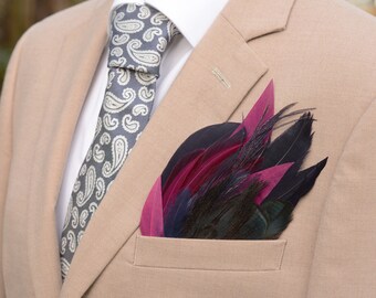 Deep Black and Purple Feather Pocket Square No.162