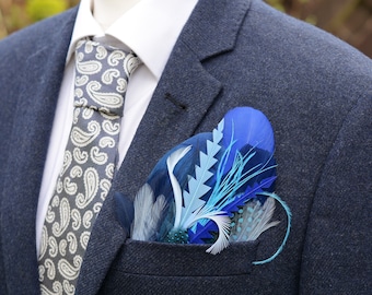 Shades of Blue Goose  Feather Pocket Square No.181