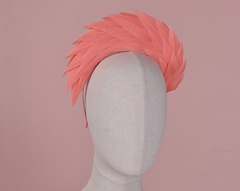Vintage Coral Pink Spiked Feather Halo Headband