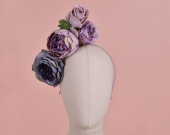Sculptural Flower Headpiece in Blue and Lavender Purple | Floating Rose Flower Crown | Flower Headband | Wedding Headpiece | Races Headpiece