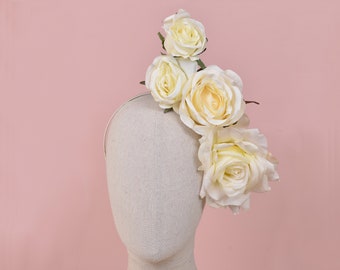 Sculptural Floating Ivory Roses Headpiece