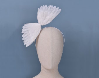 Made to Order - White Floating Bird Wings Headpiece Fascinator with Optional Birdcage Veil