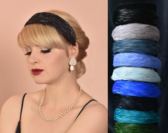 Feather Headband in Cool Tones Navy Blue, Royal Blue, Cornflower Blue, Pastel Blue, Teal, Grey, Black, Olive Green