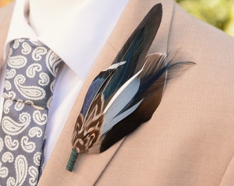 Blue and Grey Duck Feather Lapel Pin No.292