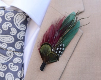 Shades of Green and Teal Feather Lapel Pin