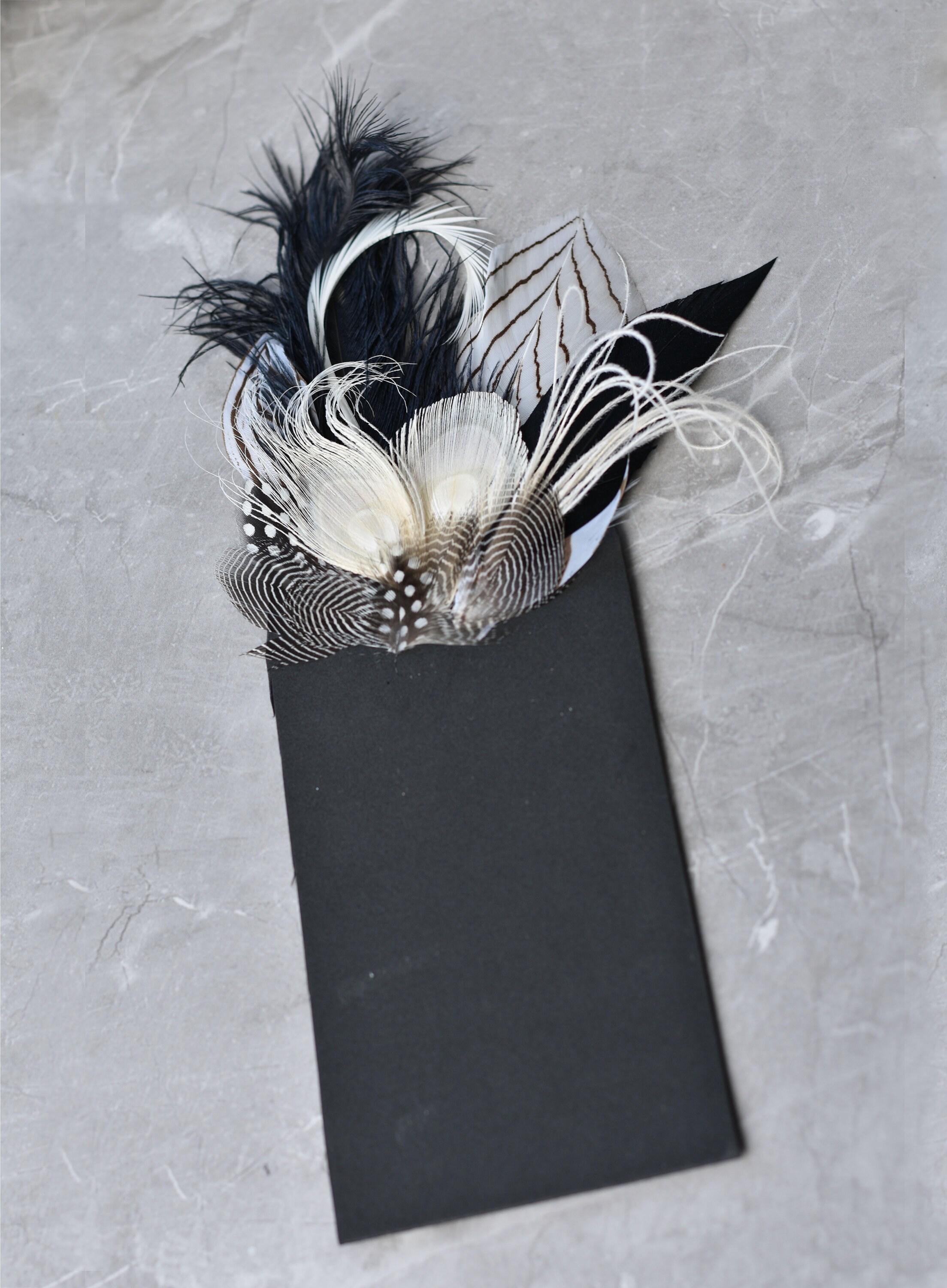 Monochrome Feather Pocket Square No.27