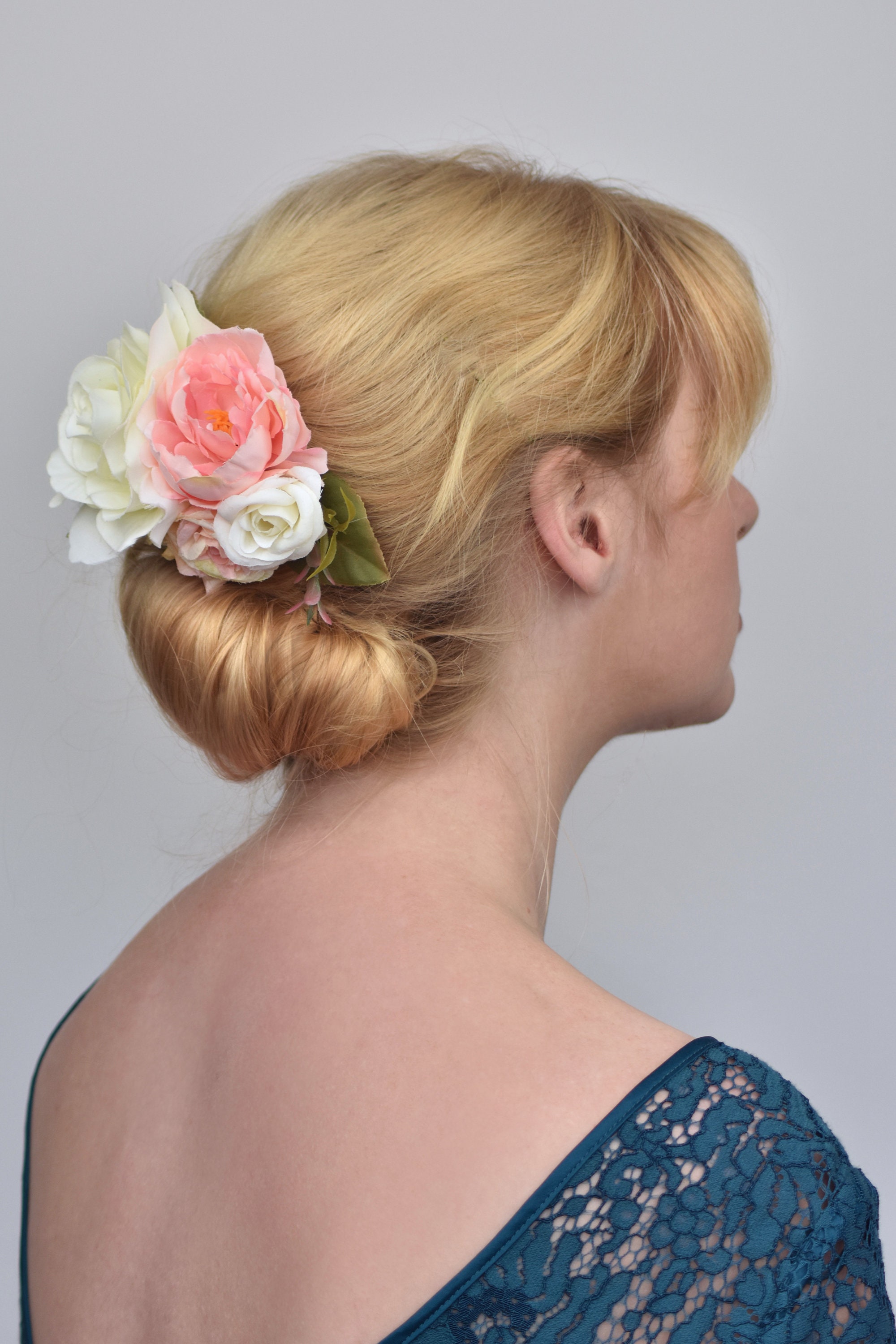 Ivory And Pink Vintage Style Rose Flower Hair Clip