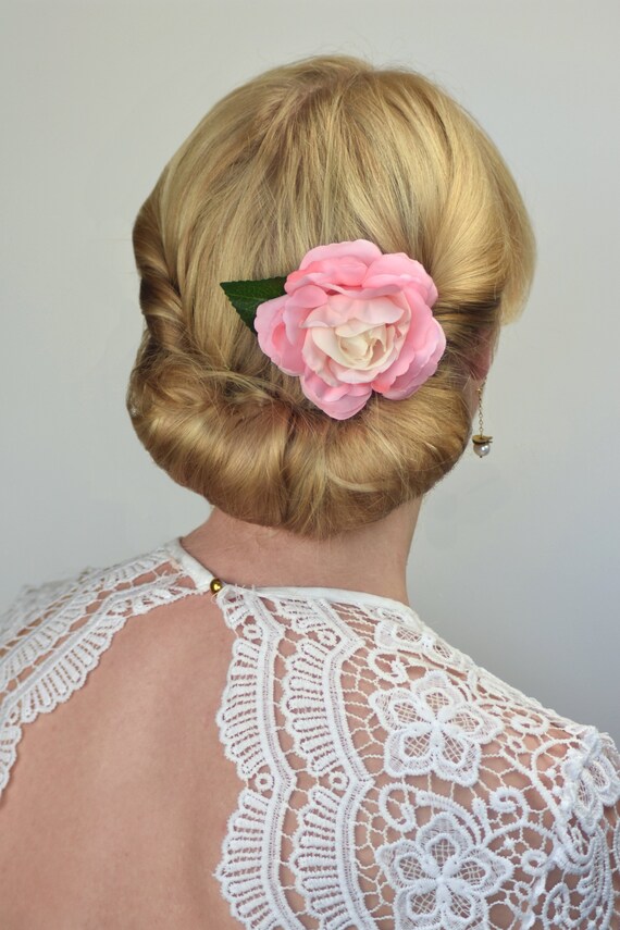 Light Pink Rose Hair Clip Pin Up Hair Clip Bridal Etsy