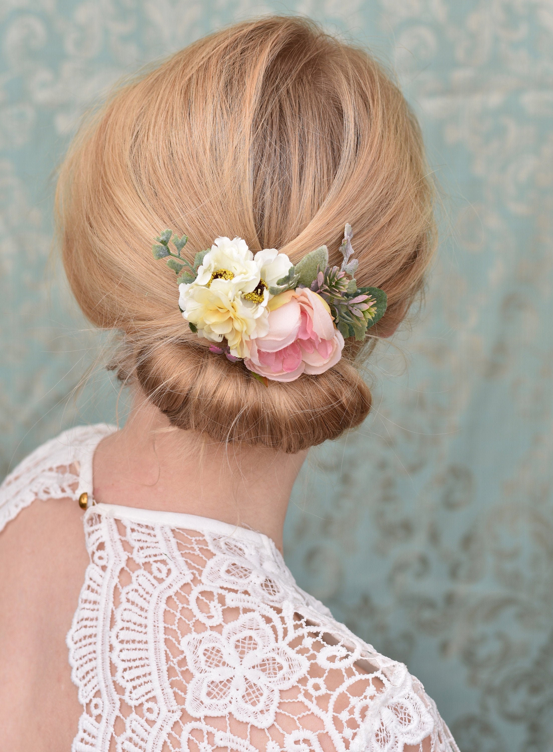 Ranunculus Flower Hair Clip in Pastel Pink and Ivory