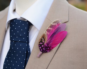 Vibrant Pink and Mauve Hen Pheasant Feather Lapel Pin