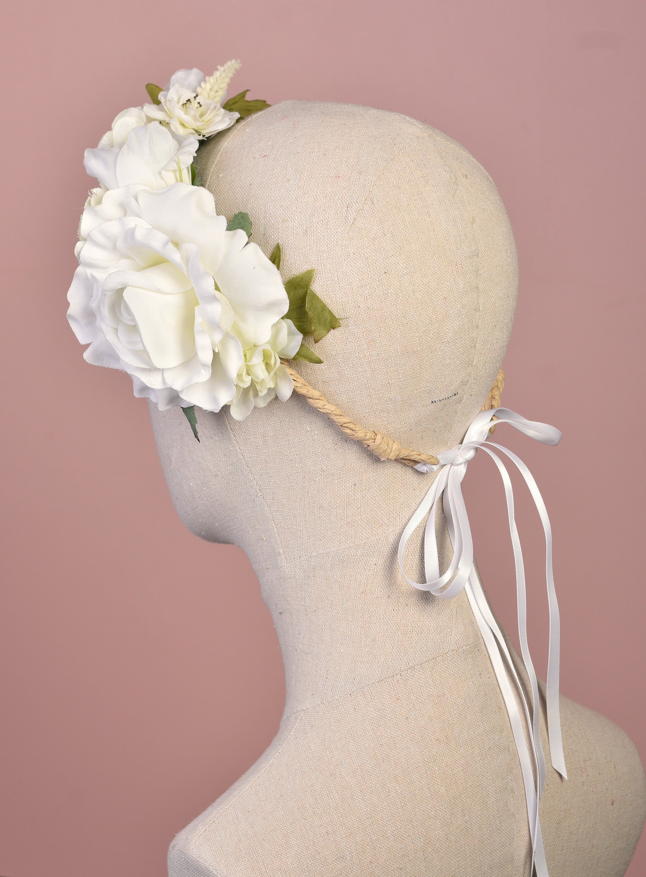 White Rose Bridal Flower Crown Garland