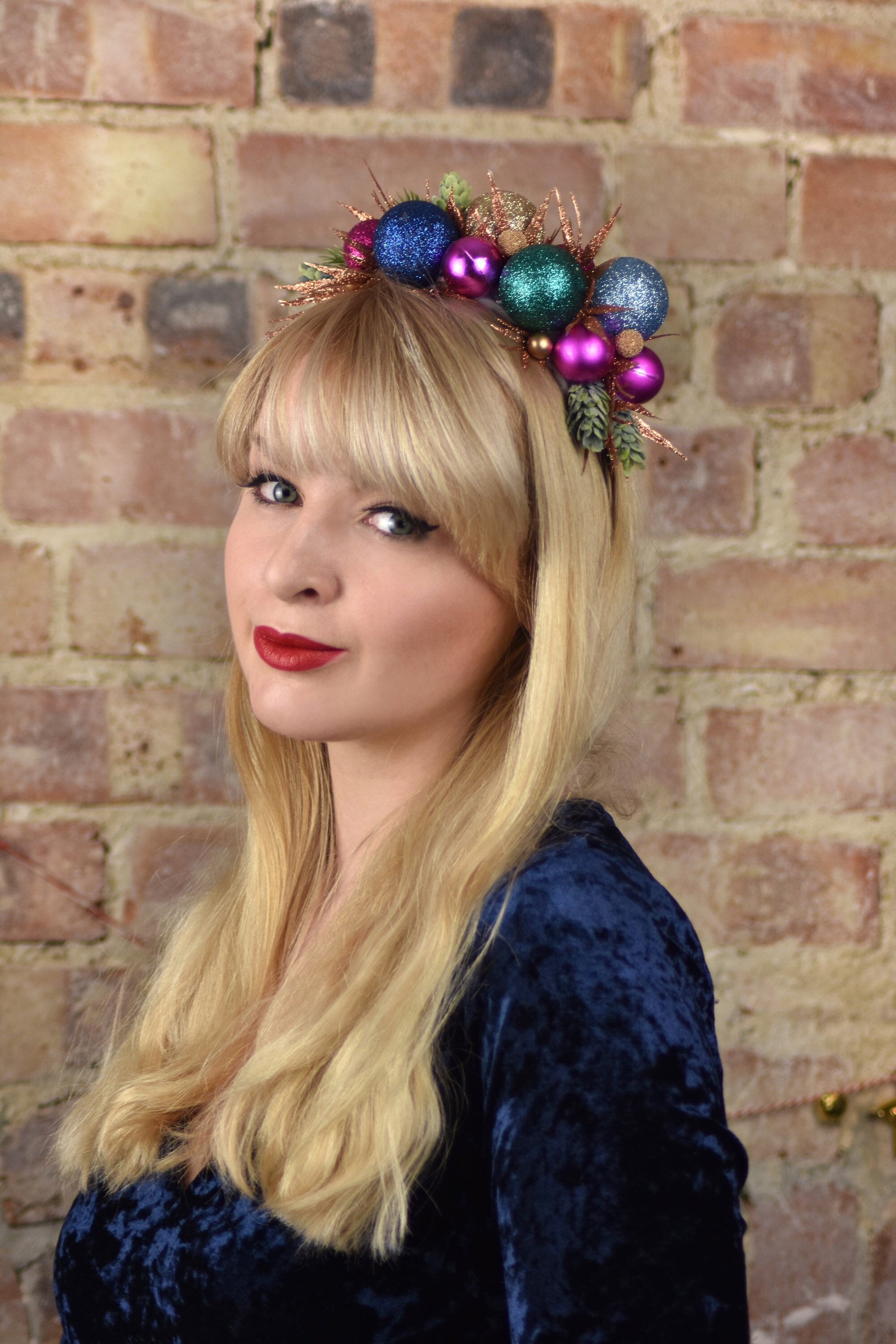 Festive Bauble Christmas Headband in Pink, Blue, Teal, Gold and Copper