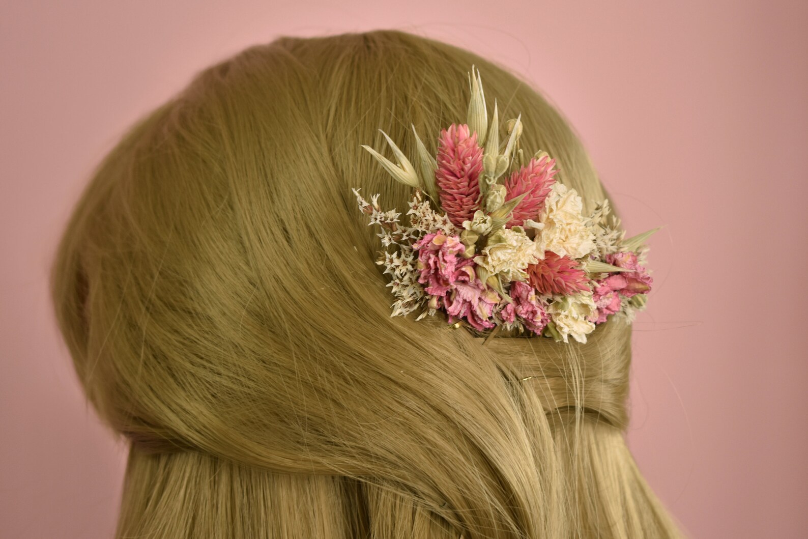 Dried Flower Hair Comb in Pink and Ivory Bridal Hair Comb Etsy