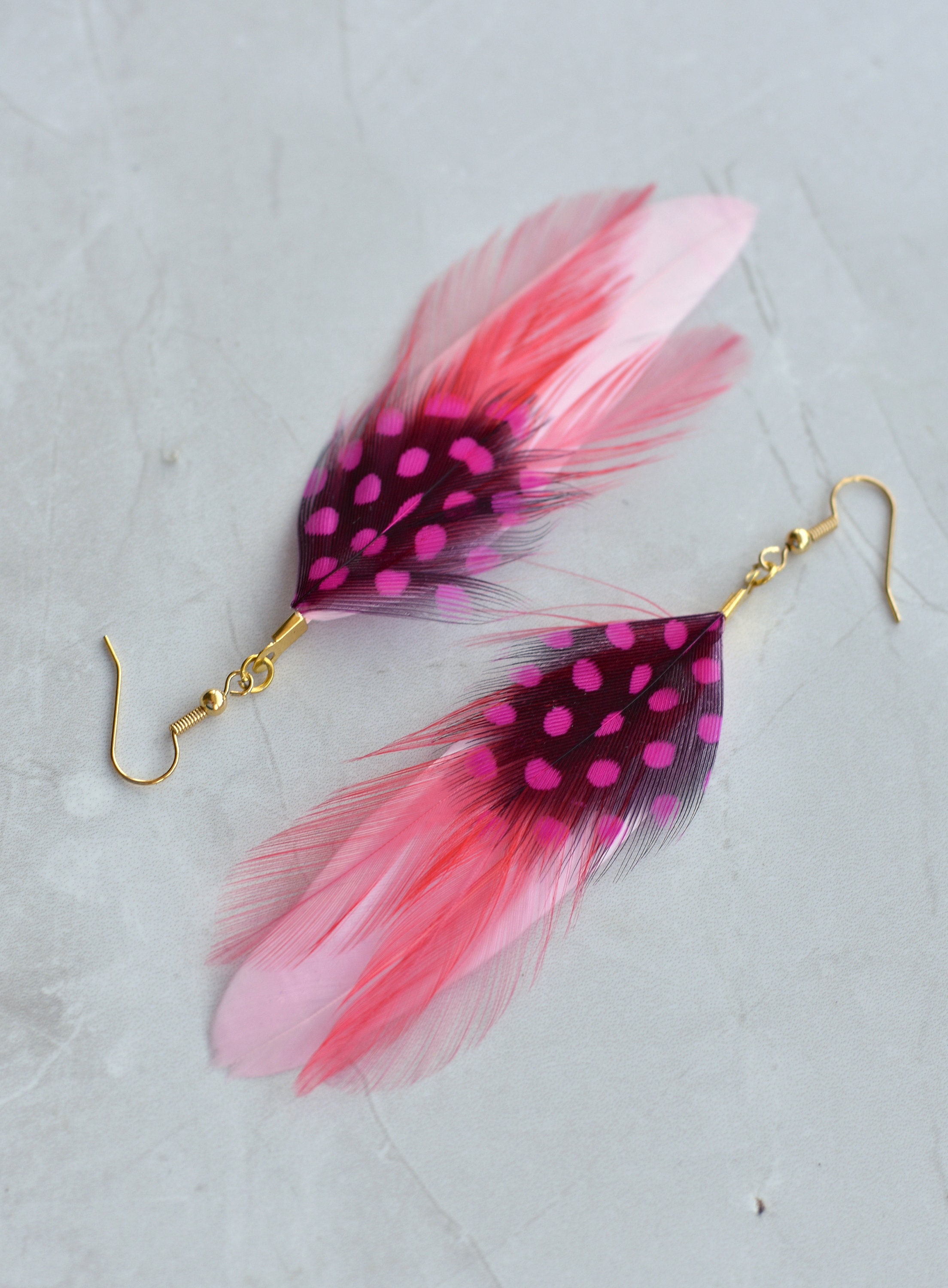 Flamingo Pink Feather Earrings