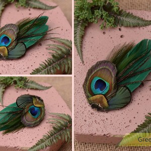 Haarspeldje kleine pauwenveer in groenblauw, groen, marineblauw of zwart nr. 002 Green