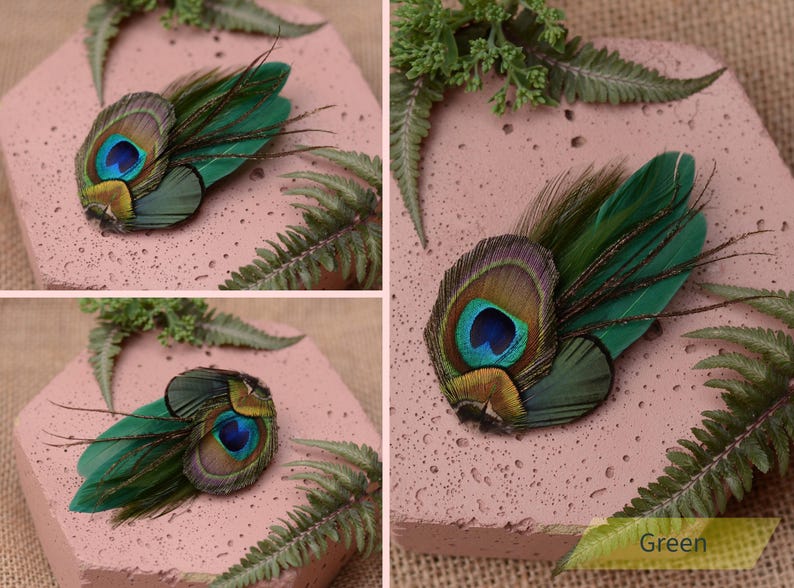 Haarspeldje kleine pauwenveer in groenblauw, groen, marineblauw of zwart nr. 002 Green