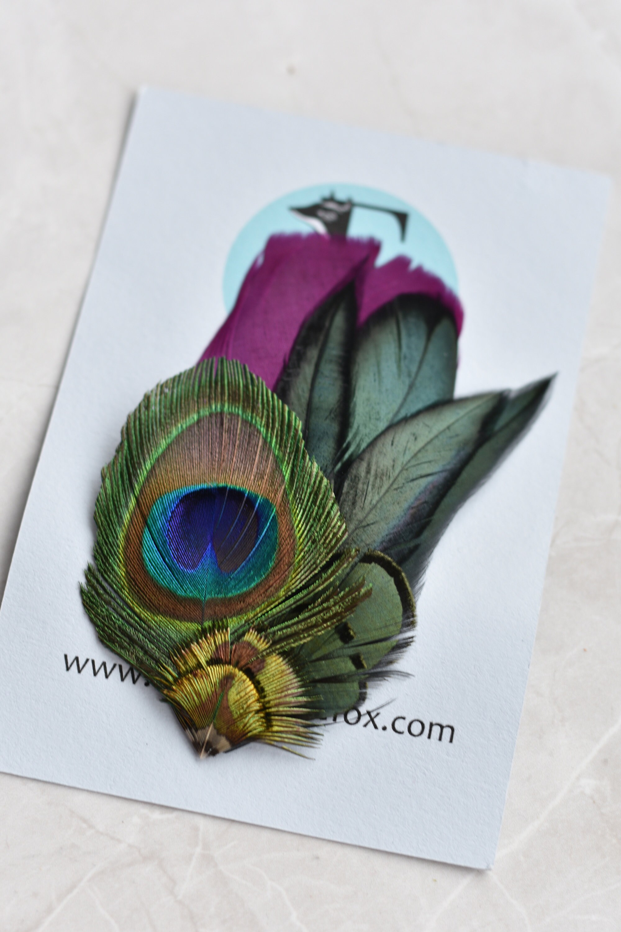 Plum Purple And Peacock Feather Hair Clip Fascinator