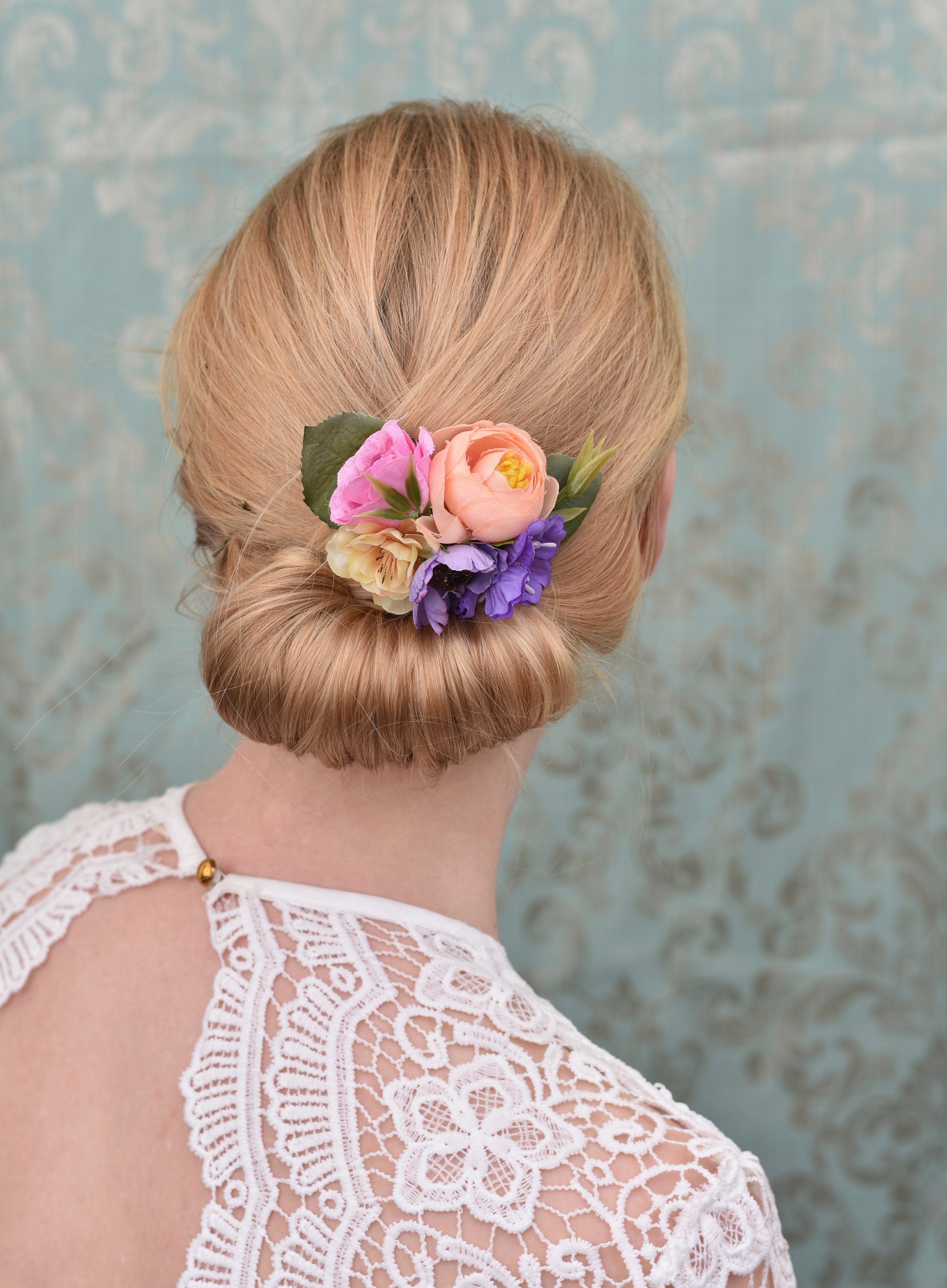 Flower Hair Clip In Pastel Pink, Peach And Lilac atelieryuwa.ciao.jp
