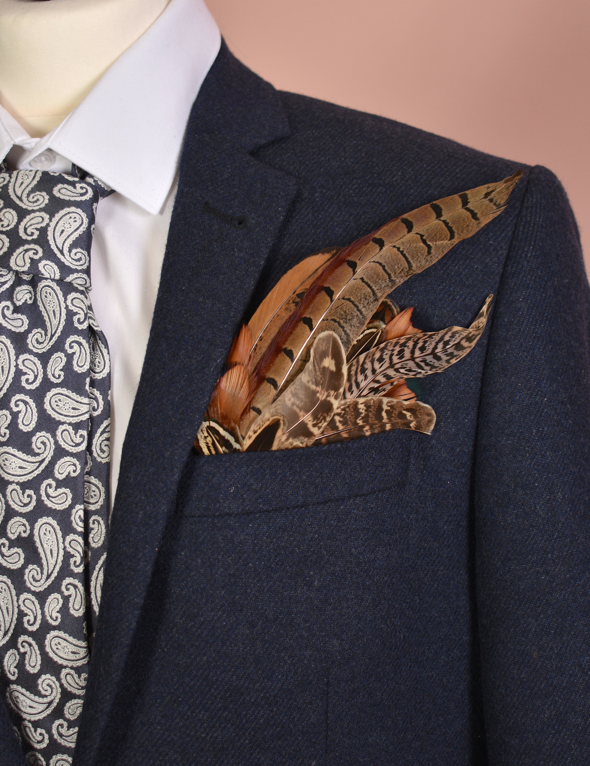 Pheasant Feather Pocket Square No.3
