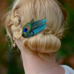 Haarspeldje kleine pauwenveer in groenblauw, groen, marineblauw of zwart nr. 002 afbeelding 2
