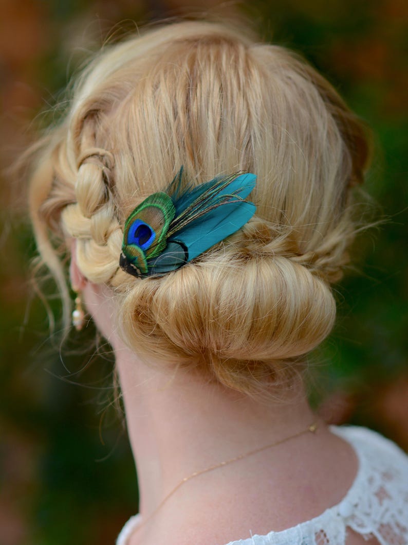 Haarspeldje kleine pauwenveer in groenblauw, groen, marineblauw of zwart nr. 002 afbeelding 2