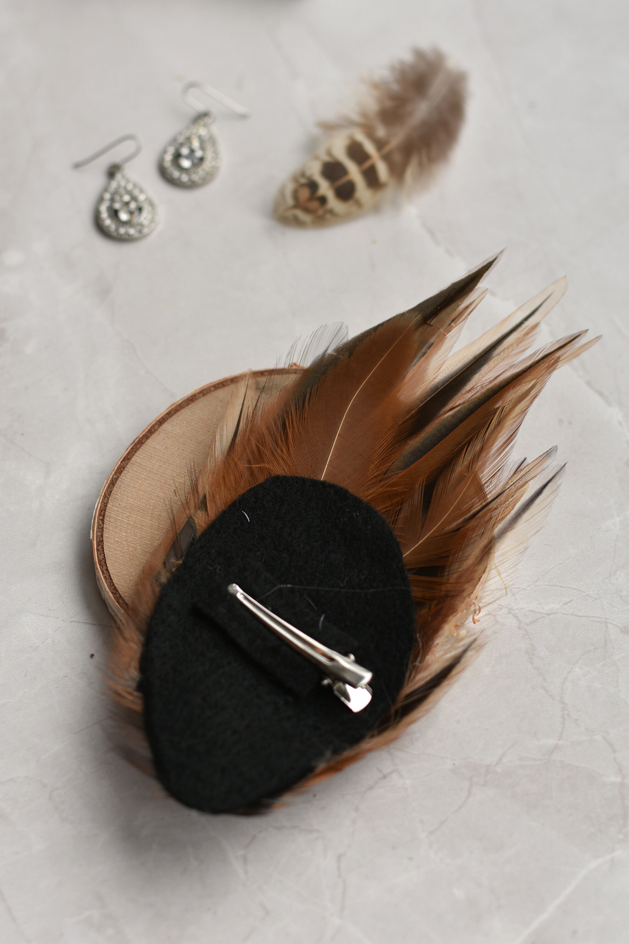Feather Hair Clip in Glossy Copper and Black