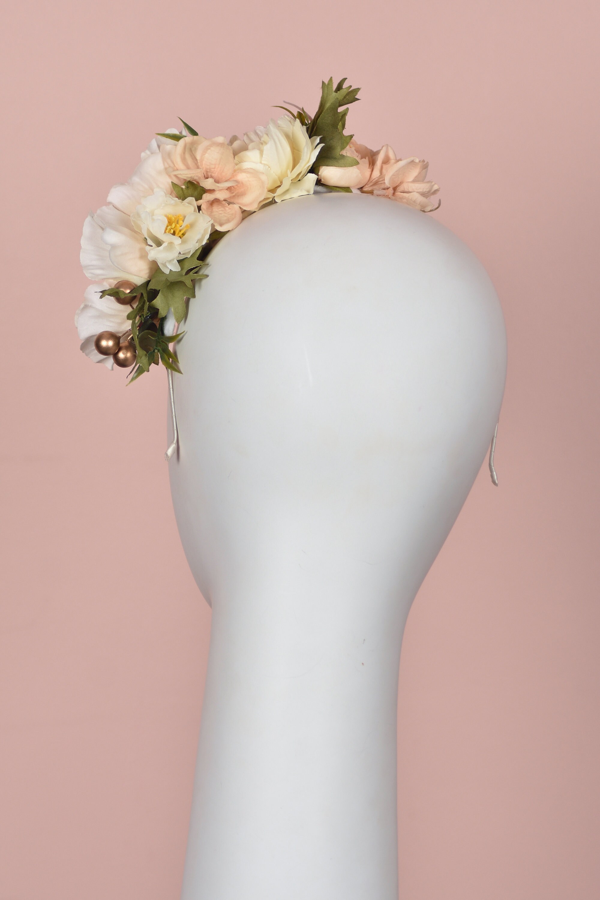 Ivory, Blush Pink and Gold Bridal Flower Crown Headpiece