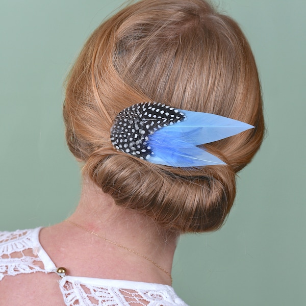 Pastel Blue and Polka Dot Feather Hair Clip | Blue Feather Fascinator | Blue Feather Headpiece | Wedding Fascinator | Bridal Headpiece