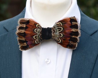 Pheasant Feather Bow Tie No.17 | Copper Feather Bowtie | Pheasant Feather Bow Tie | Groom Outfit | Feather Neck Tie | Mens Gift