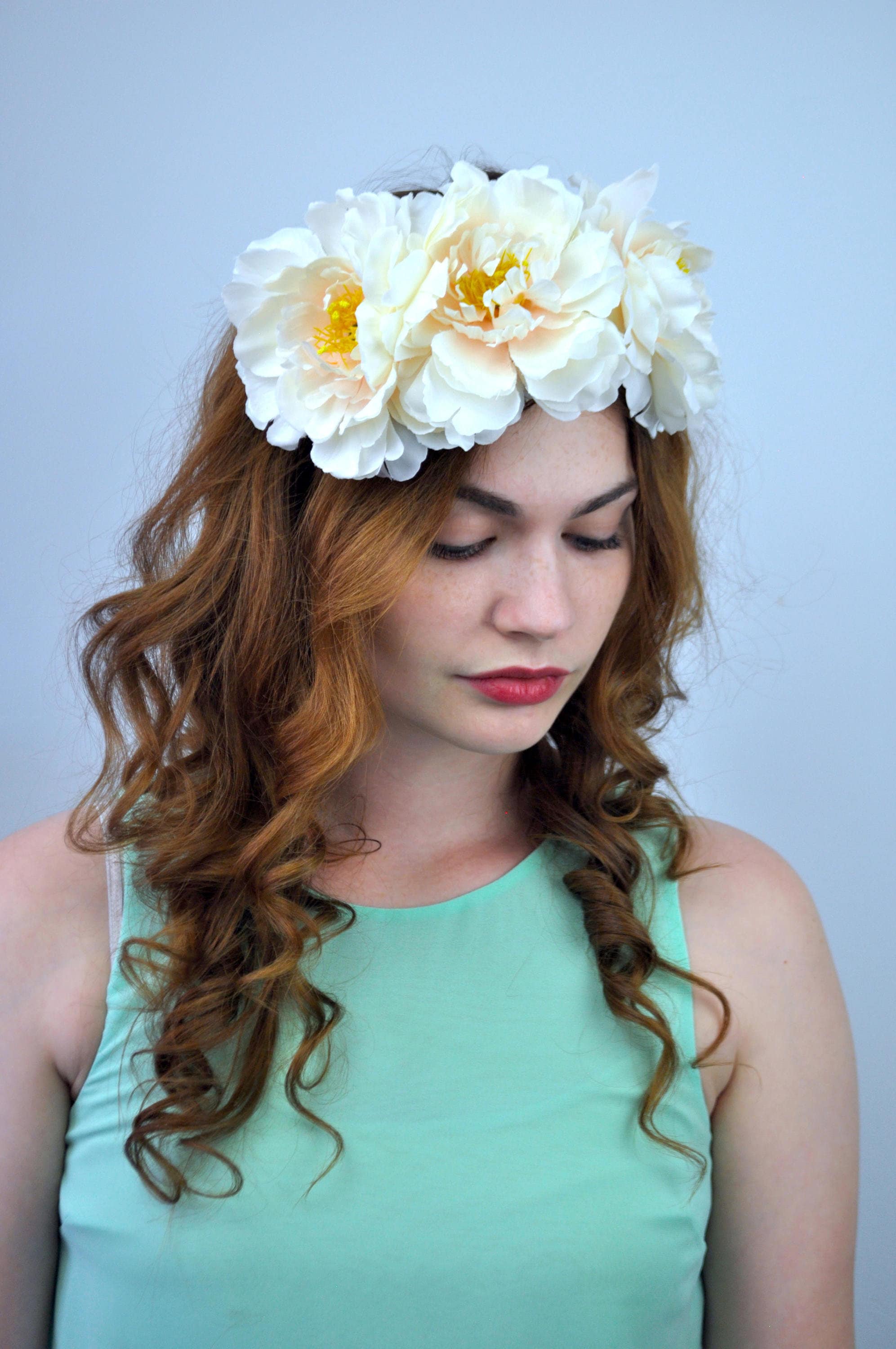 Jasmine Ivory and Blush Peony Bridal Flower Crown