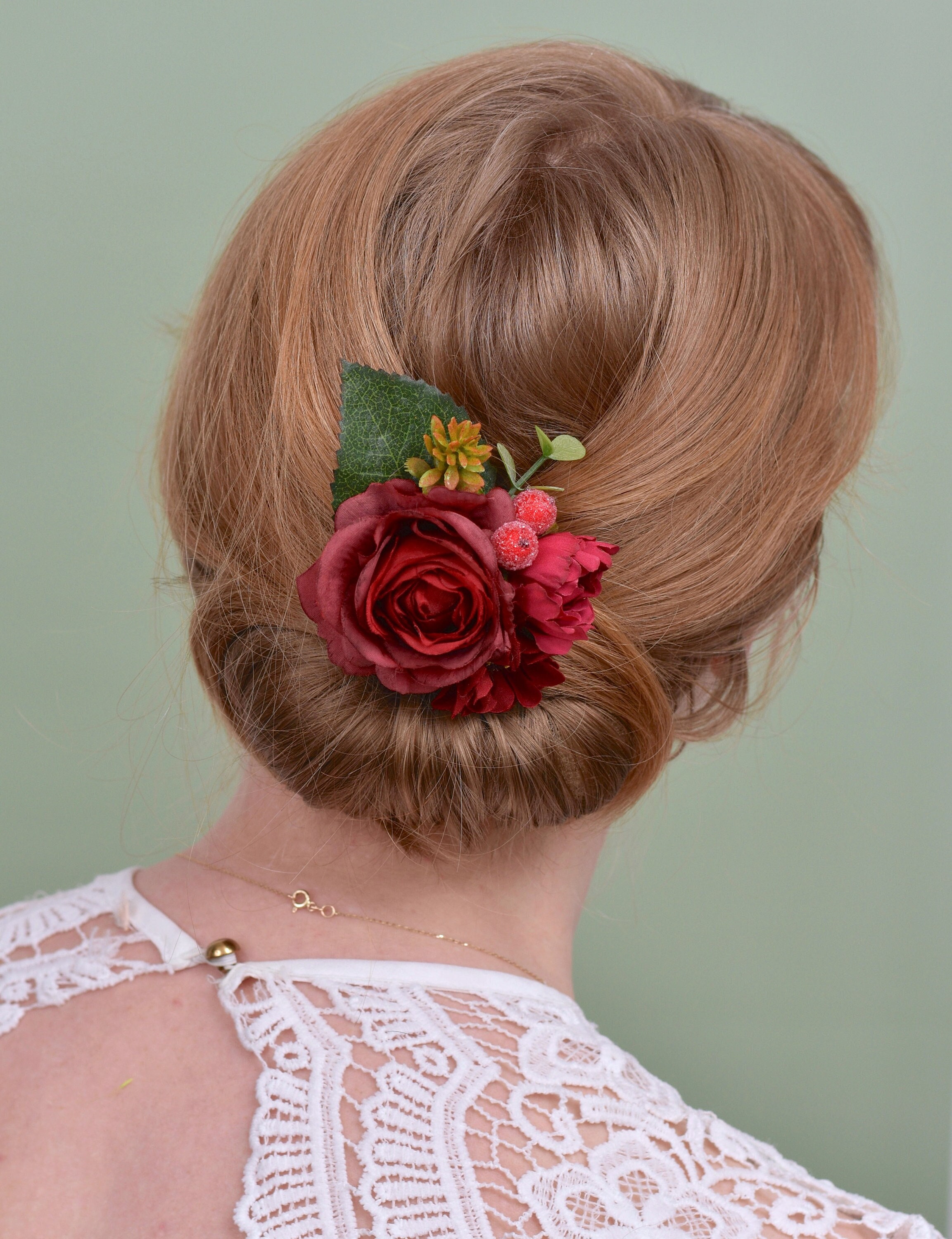 Yellow and Red Rose Design Hair Floral Bun - LAIDA - 4132823