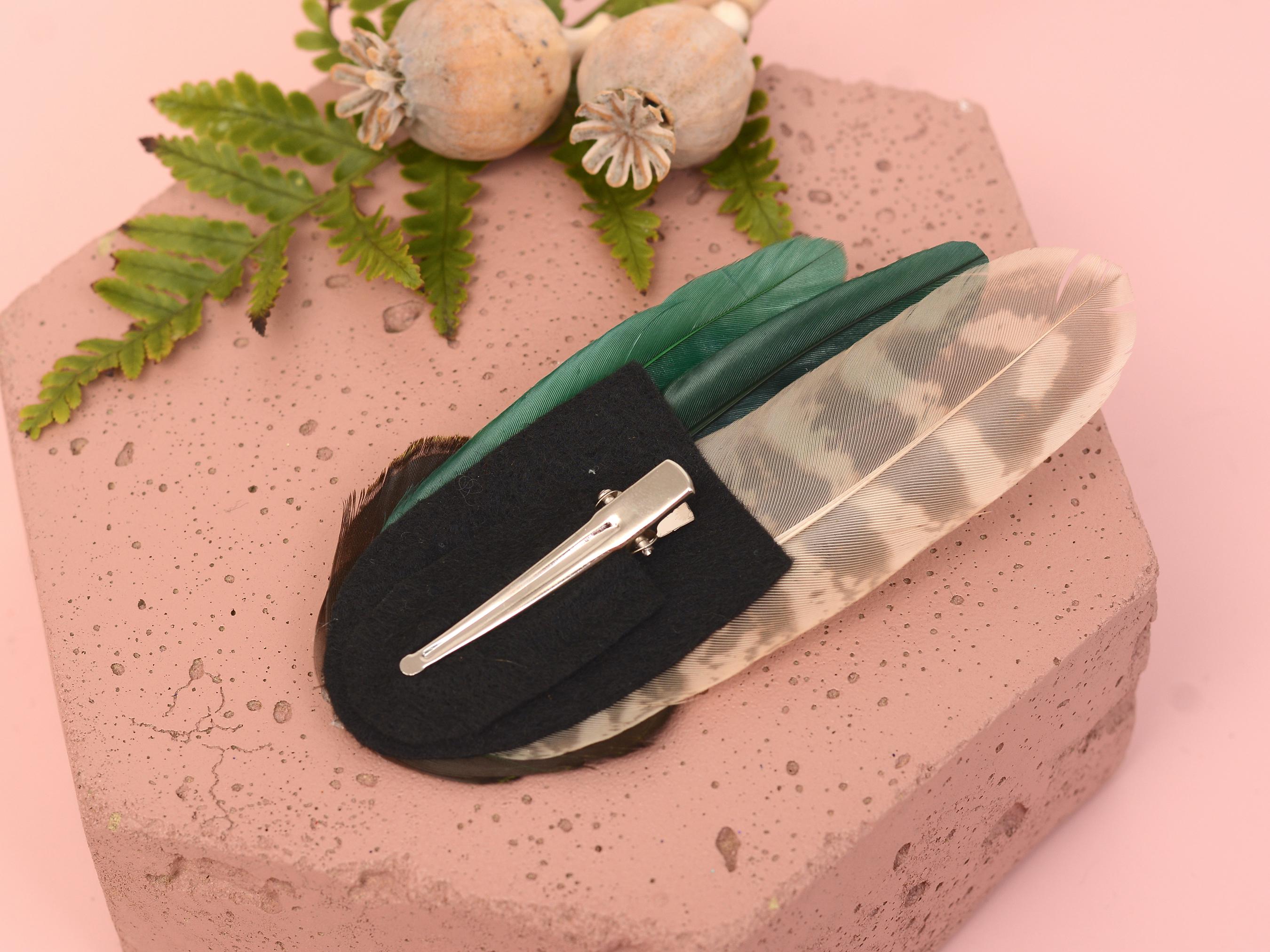 Bottle Green Feather Hair Clip | Pheasant Feather Hair Clip 