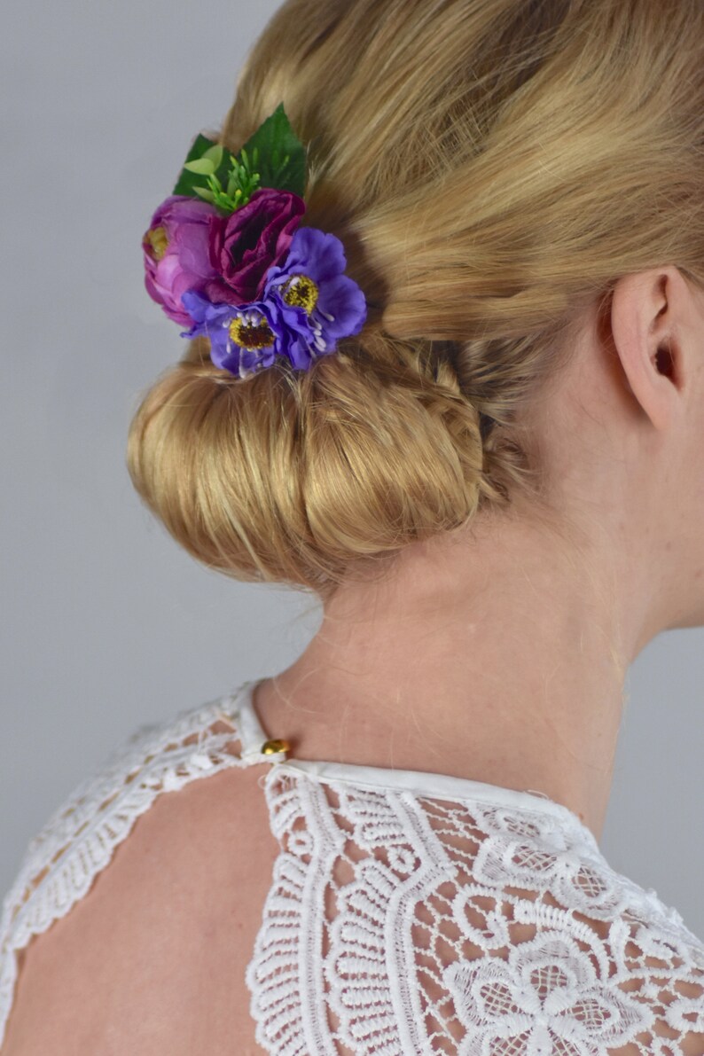 Floral Headpiece Flower Hair Clip in Pink and Purple| Bridesmaids Hair Clip Silk Flower Clip Bridal Hair Clip Flower Bun Clip