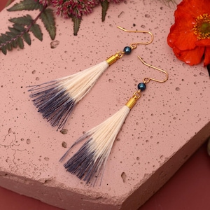 Feather Earrings in Blue and Ivory Ombre Dip Dye | Beach Earrings | Feather Jewellery | Summer Earrings | Bohemian | Long Earrings