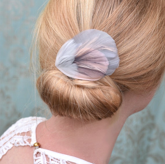 Feather Hair Clip in Grey and Blush Pink | Feather  display picture 2