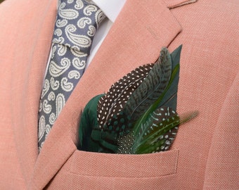 Shades of Green Polkadot Feather Pocket Square No.123