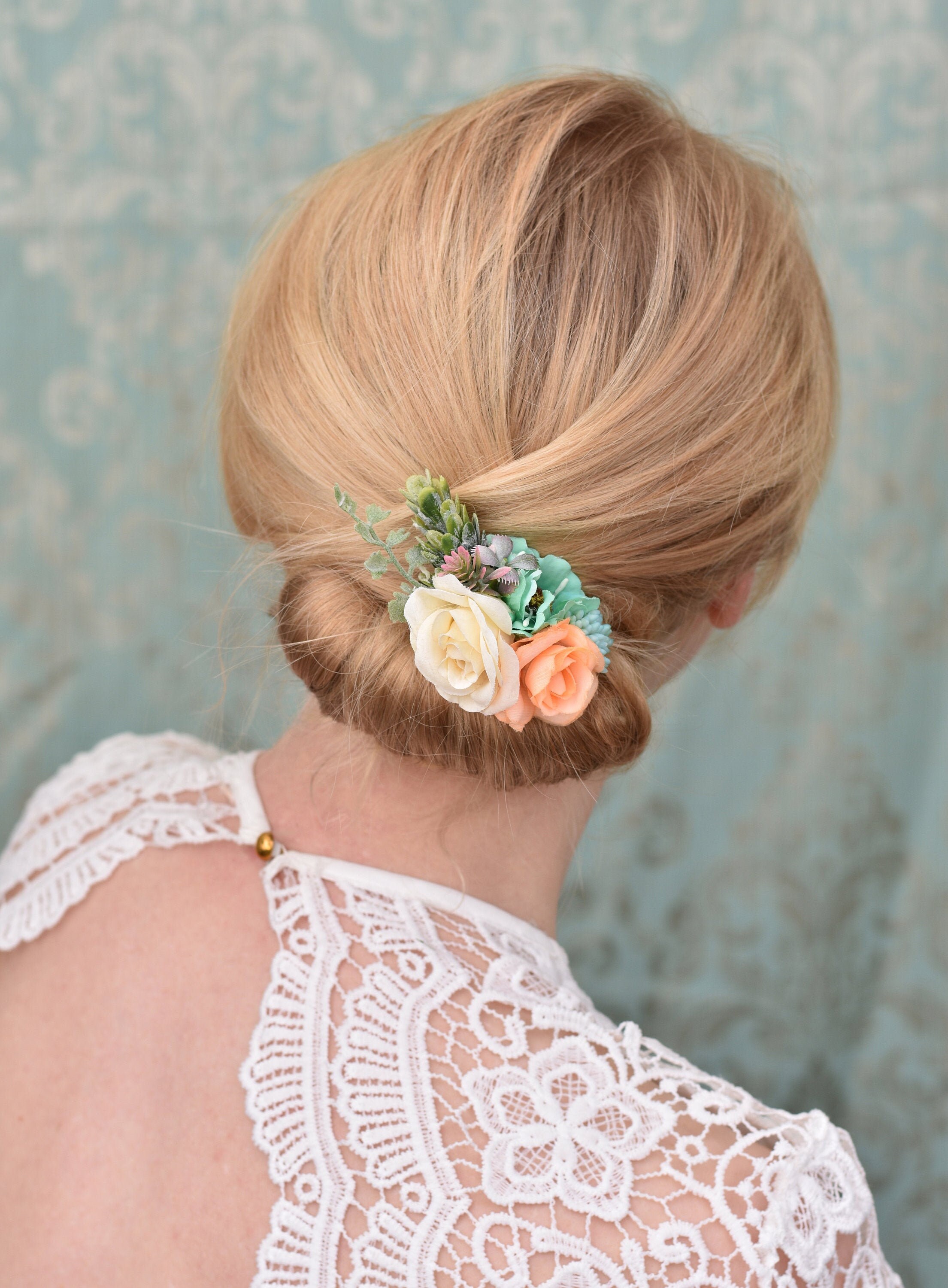 mint green flower hair clip