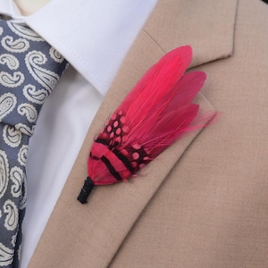 Raspberry Pink Feather Pin Small no.122  | Duck Feather Boutonniere |  Feather Brooch | Feather Hat Pin