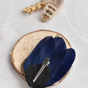 Navy Blue and Peacock Feather Hair Clip Peacock Feather Fascinator Peacock Feather Headpiece Bridesmaid Hair Clip Wedding image 6