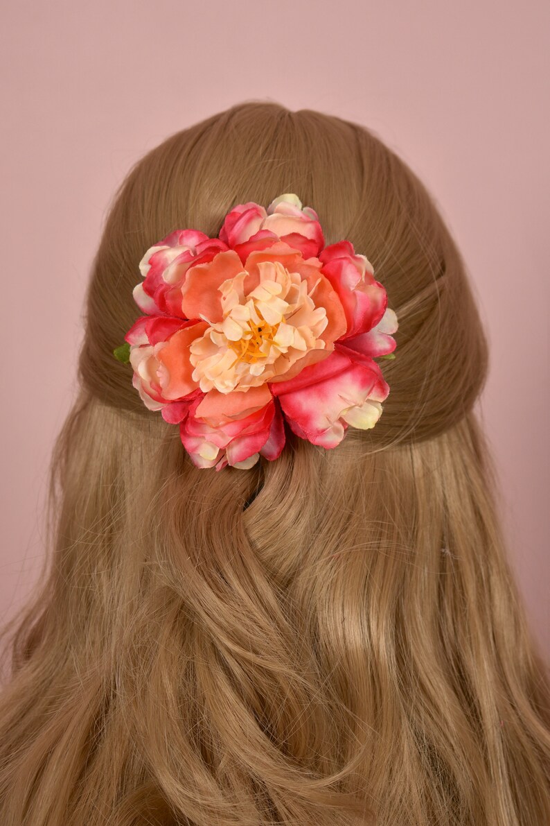 Sunset Pink Peony Hair Clip Pin Up Hair Clip Bridal Etsy