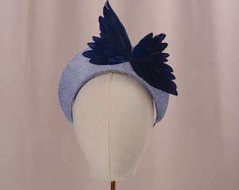 Bird Wing Navy and Cornflower Blue Halo Bandeau Headband Fascinator