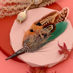 Natural Pheasant Feather Boutonniere / Hat Pin | Pheasant Feather Brooch | Wedding Corsage