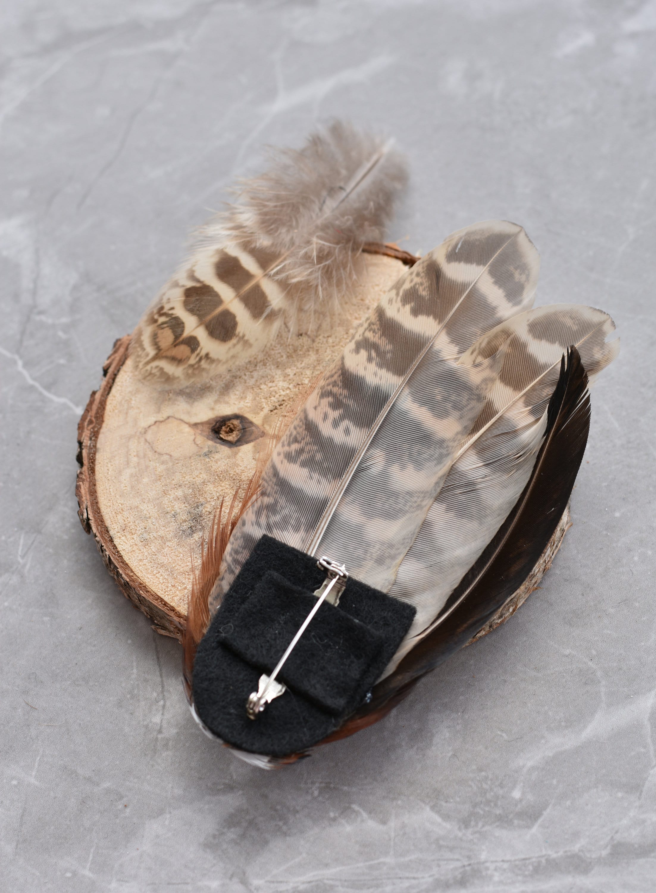 Natural Pheasant Feather Lapel Pin in Copper No.9