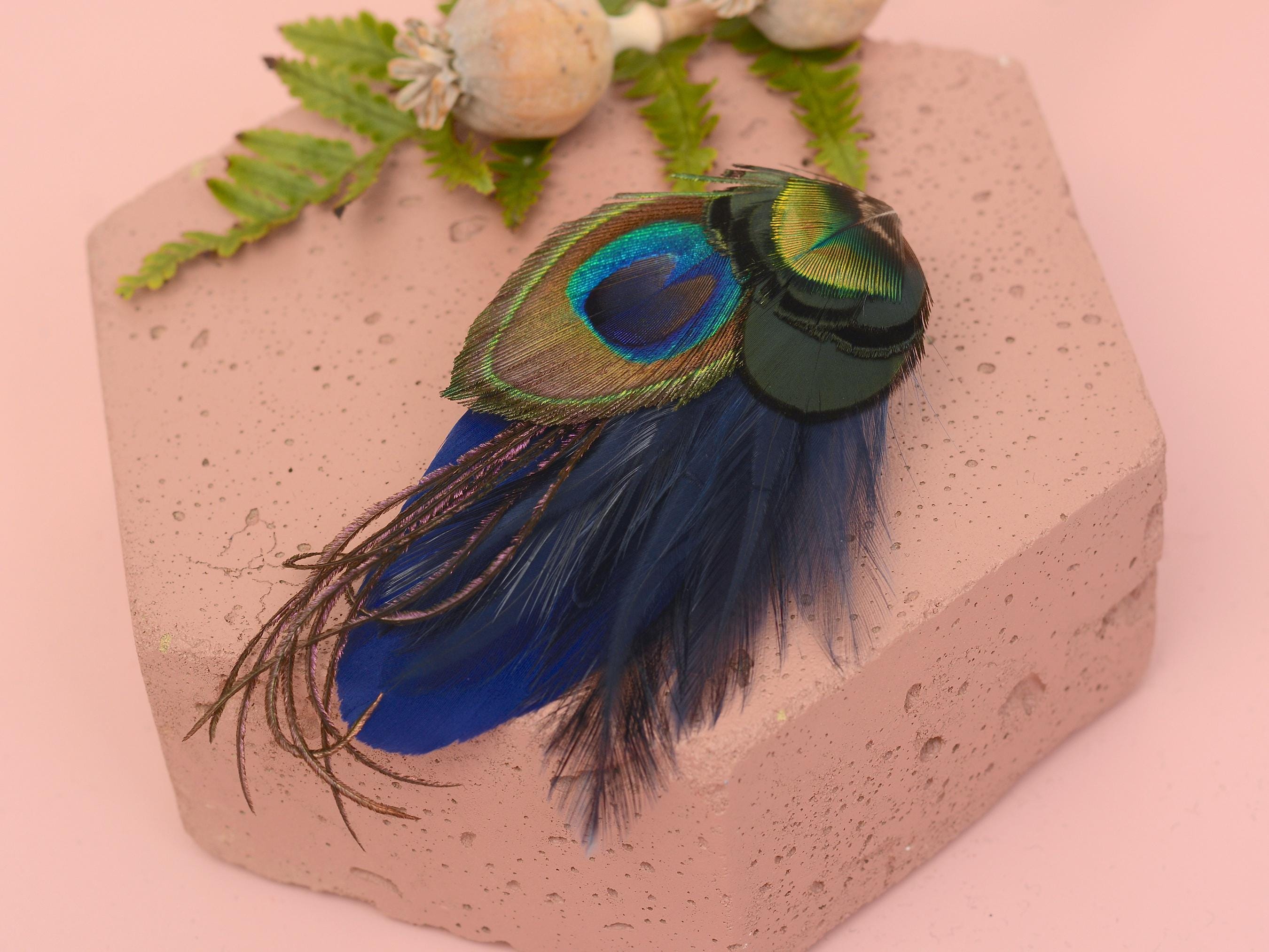 Fermaglio Lusso Con Piuma Di Pavone Blu E Verde | Fascinator Vintage Per Matrimonio E Feste | Accessorio Donna