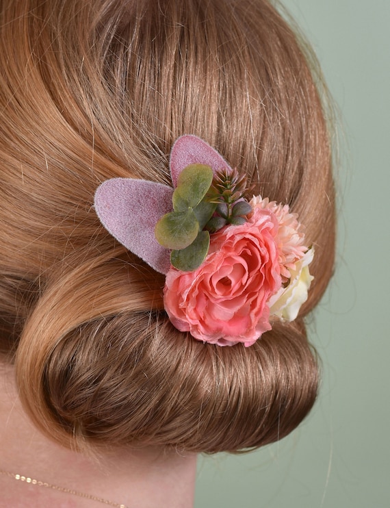 Coral flower hair accessories deals
