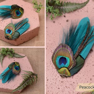 Haarspeldje kleine pauwenveer in groenblauw, groen, marineblauw of zwart nr. 002 Peacock Blue