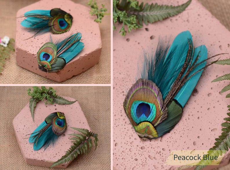 Haarspeldje kleine pauwenveer in groenblauw, groen, marineblauw of zwart nr. 002 Peacock Blue